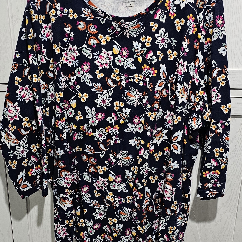 Kim Rogers Navy Floral Long Sleeve Top
